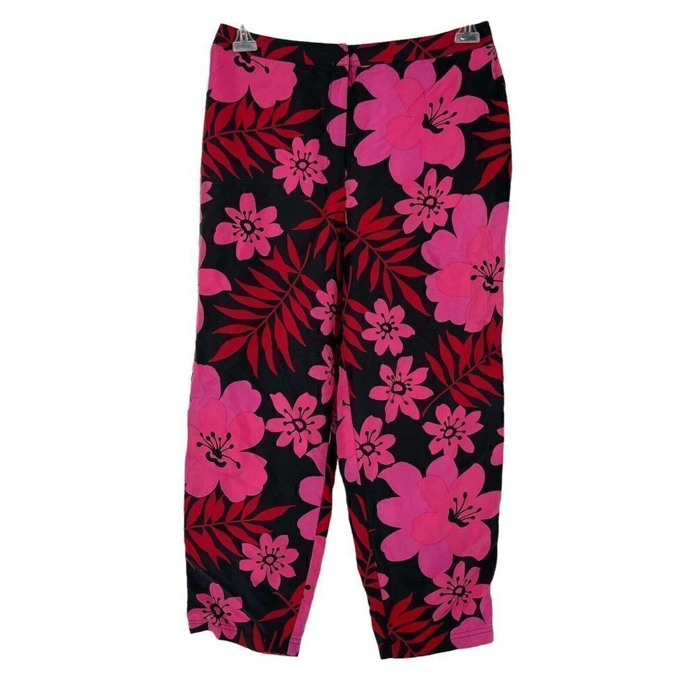 Casual Corner Silk Pants Cropped Pink Floral Womens Size 12 Lightweight Preppy